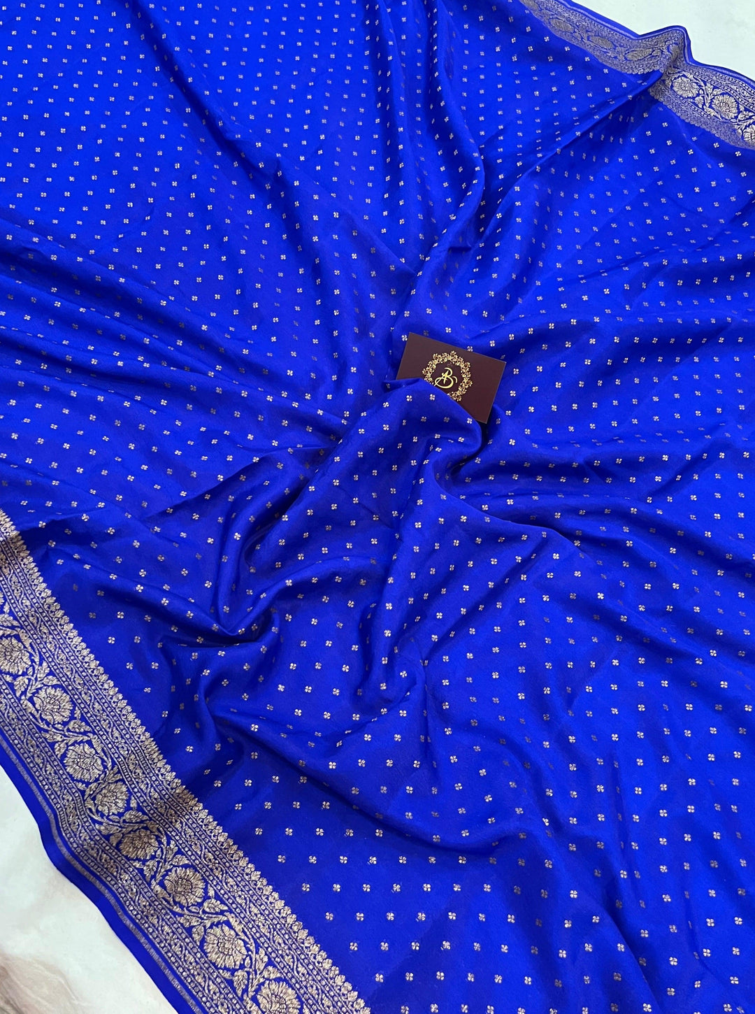 Royal Blue Pure Banarasi Khaddi Crepe Silk Saree - Aura Benaras