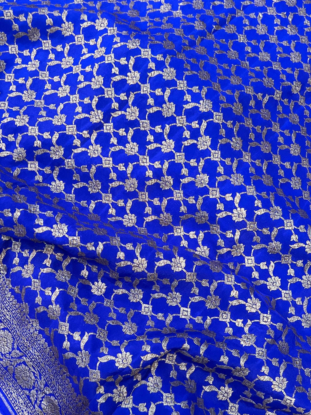 Royal Blue Pure Banarasi Khaddi Crepe Silk Saree - Aura Benaras