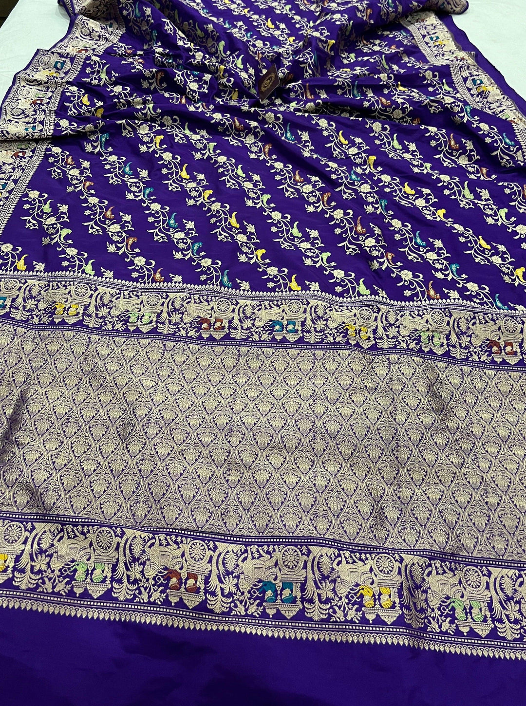 Purple Kadwa Jaal Pure Banarasi Handloom Katan Silk Saree - Aura Benaras