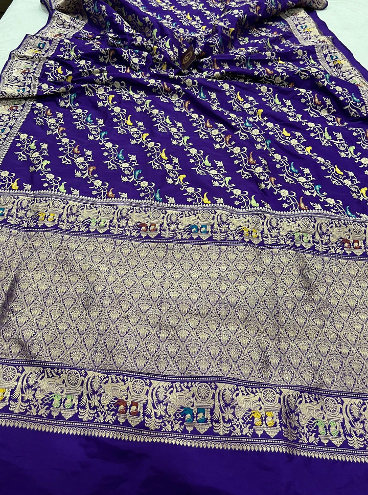 Purple Kadwa Jaal Pure Banarasi Handloom Katan Silk Saree - Aura Benaras