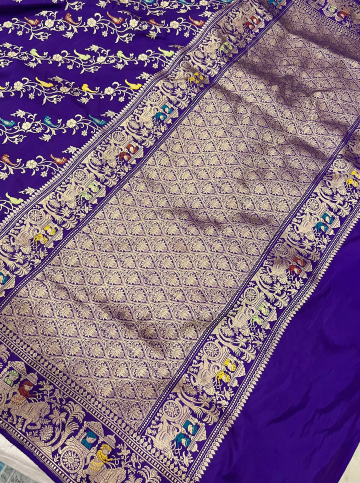 Purple Kadwa Jaal Pure Banarasi Handloom Katan Silk Saree - Aura Benaras