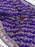 Purple Kadwa Jaal Pure Banarasi Handloom Katan Silk Saree - Aura Benaras