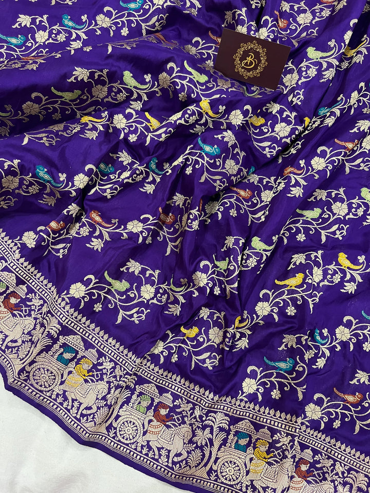 Purple Kadwa Jaal Pure Banarasi Handloom Katan Silk Saree - Aura Benaras