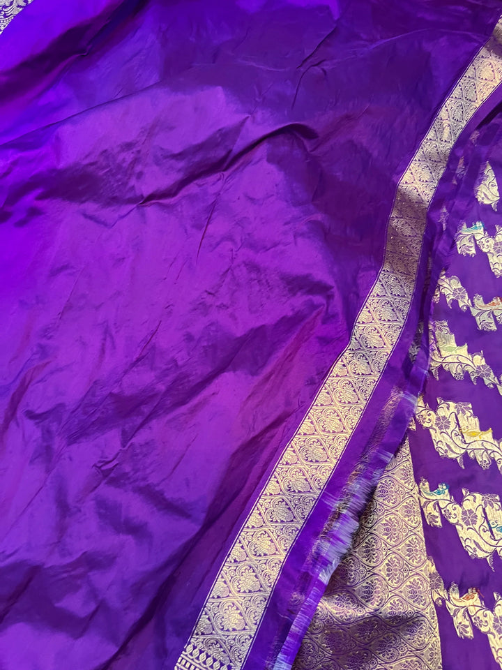 Purple Kadwa Jaal Pure Banarasi Handloom Katan Silk Saree - Aura Benaras