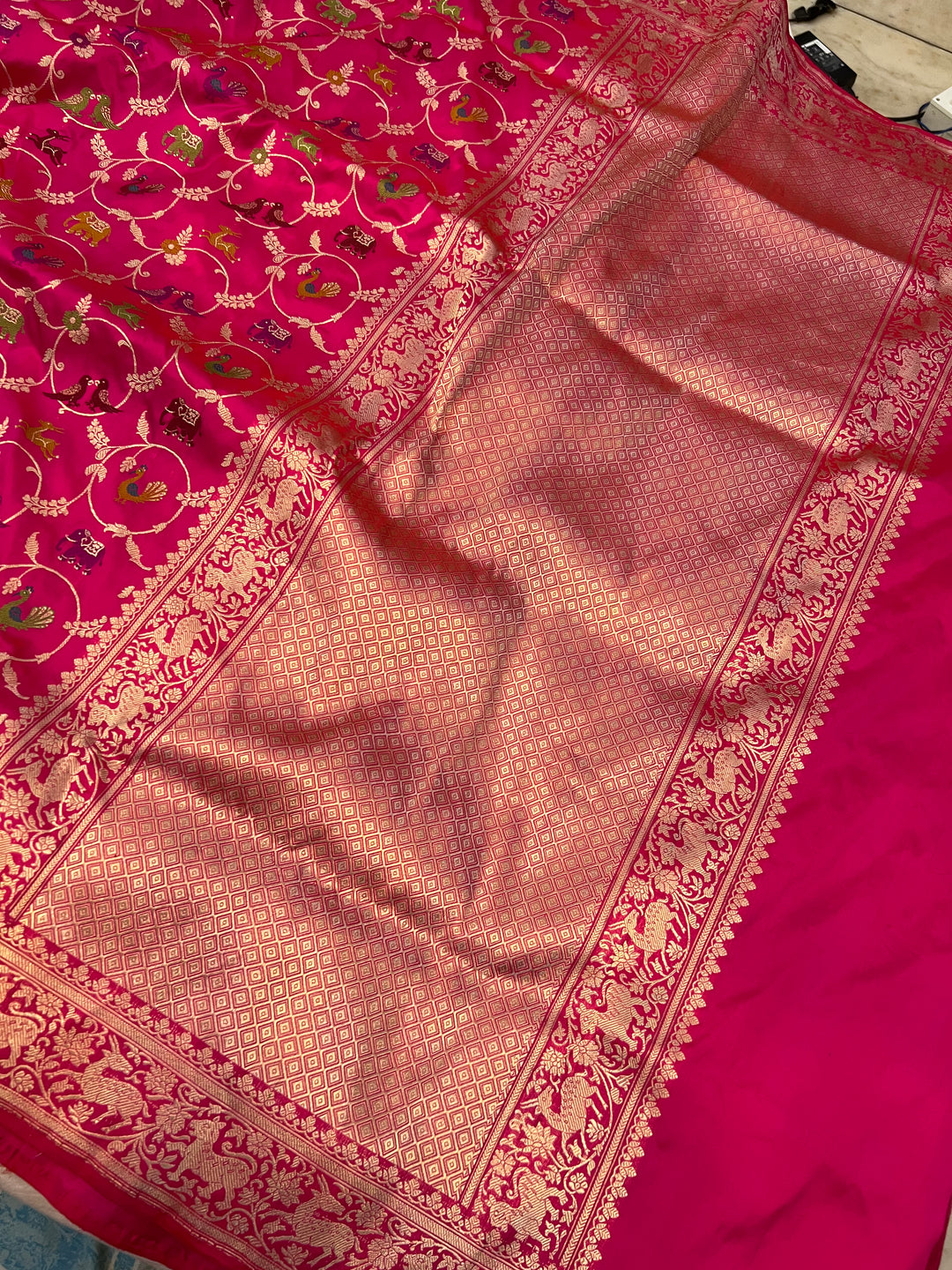 Rani Pink Kadwa Jaal Pure Banarasi Handloom Katan Silk Saree - Aura Benaras