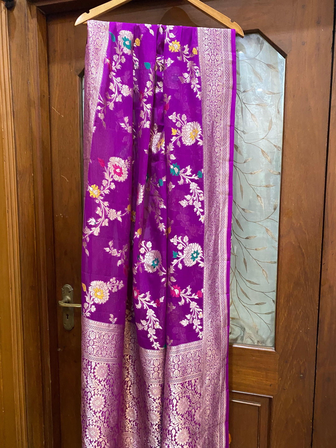 Purple Pure Banarasi Khaddi Georgette Dupatta - Aura Benaras