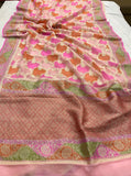 Pink Banarasi Handloom Pure Georgette Saree - Aura Benaras