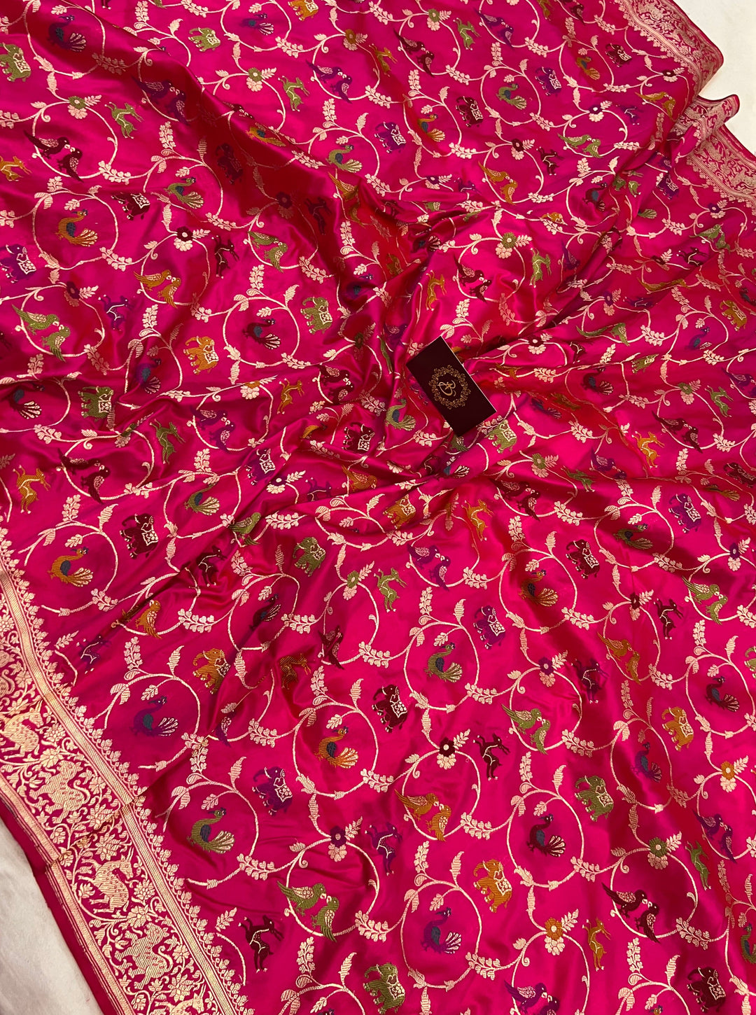 Rani Pink Kadwa Jaal Pure Banarasi Handloom Katan Silk Saree - Aura Benaras