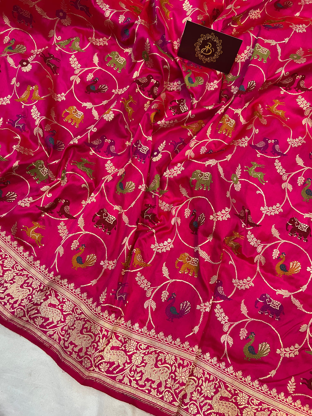 Rani Pink Kadwa Jaal Pure Banarasi Handloom Katan Silk Saree - Aura Benaras