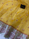 Pastel Yellow Banarasi Handloom Semi Tissue Silk Saree - Aura Benaras