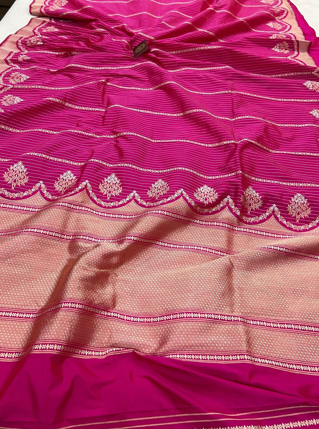 Pure Katan silk Banarasi saree with Sona Rupa stripes and Kadhwa border