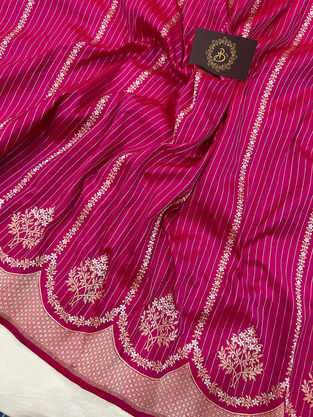 Soft Katan silk fabric with Sona Rupa stripe design – Banarasi handloom weave
