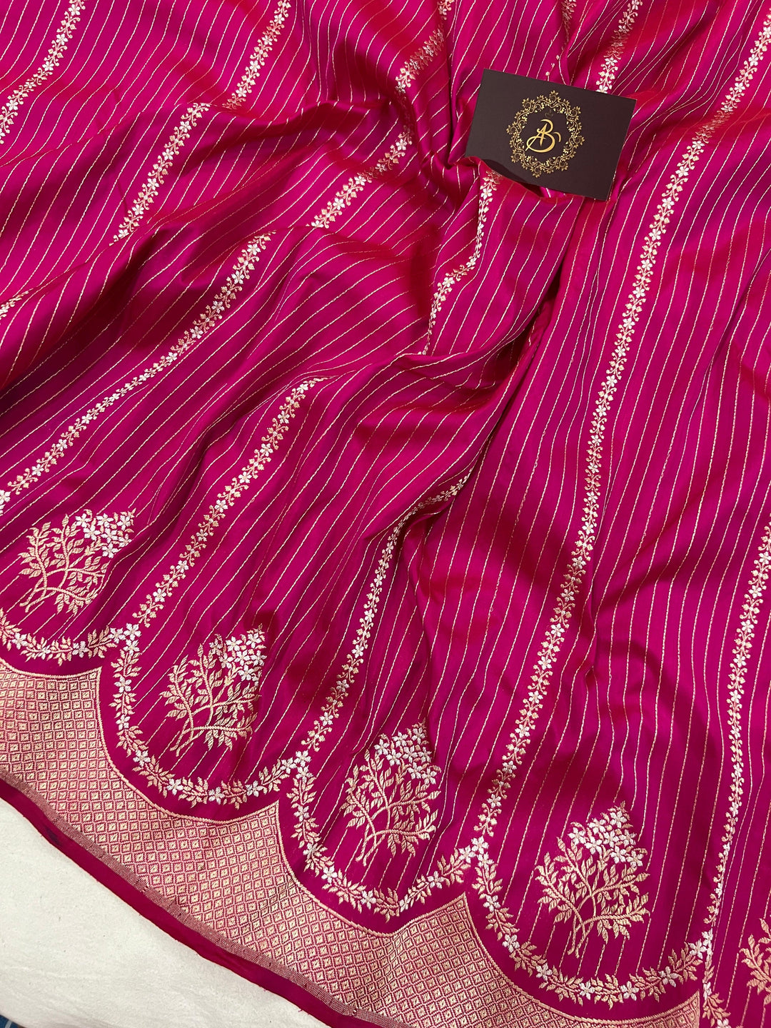 Soft Katan silk fabric with Sona Rupa stripe design – Banarasi handloom weave