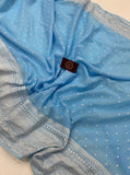 Blue Banarasi Handloom Pure Khaddi Georgette Silk Saree - Aura Benaras