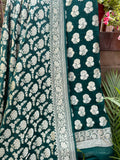 Bottle Green Banarasi Khaddi Georgette Suit - Aura Benaras