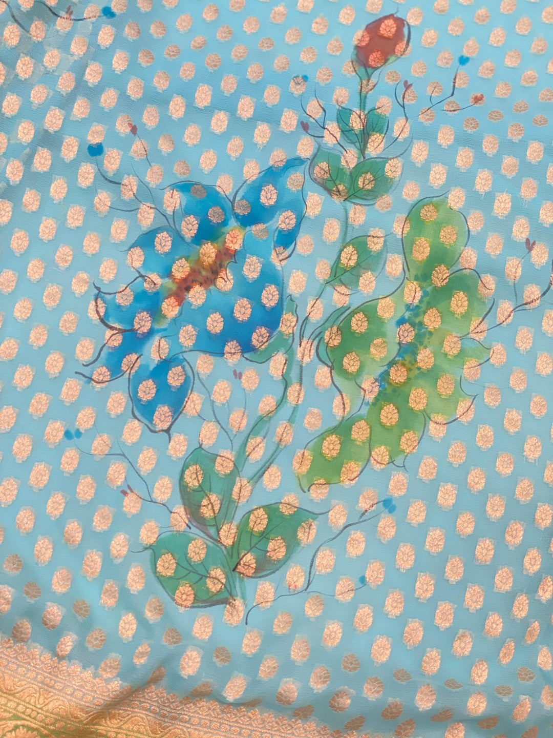 Blue Banarasi Handloom Pure Georgette Saree - Aura Benaras