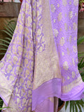 Pastel Lavender Banarasi Khaddi Georgette Suit - Aura Benaras