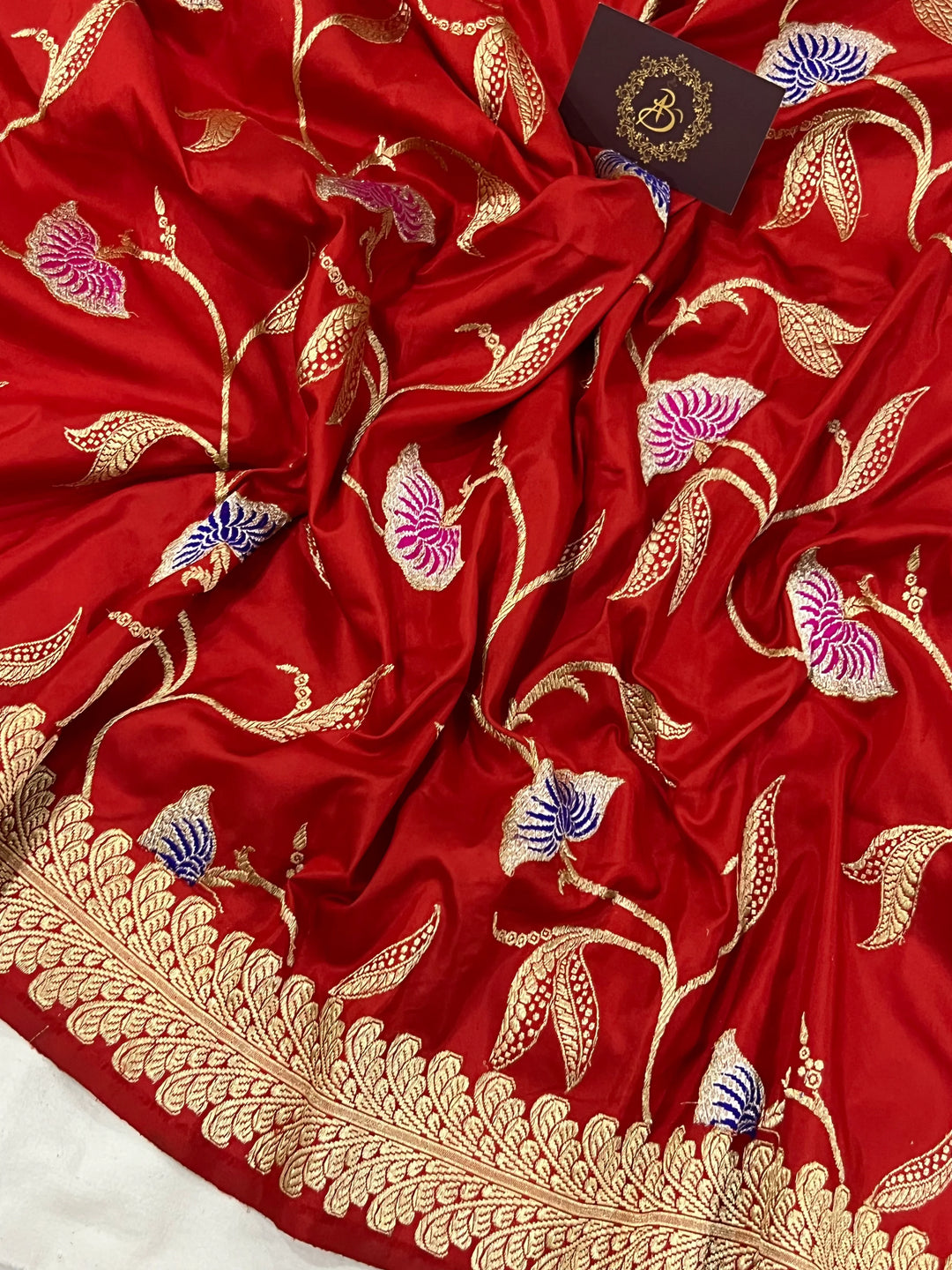 Red Jaal Pure Banarasi Handloom Katan Silk Saree - Aura Benaras