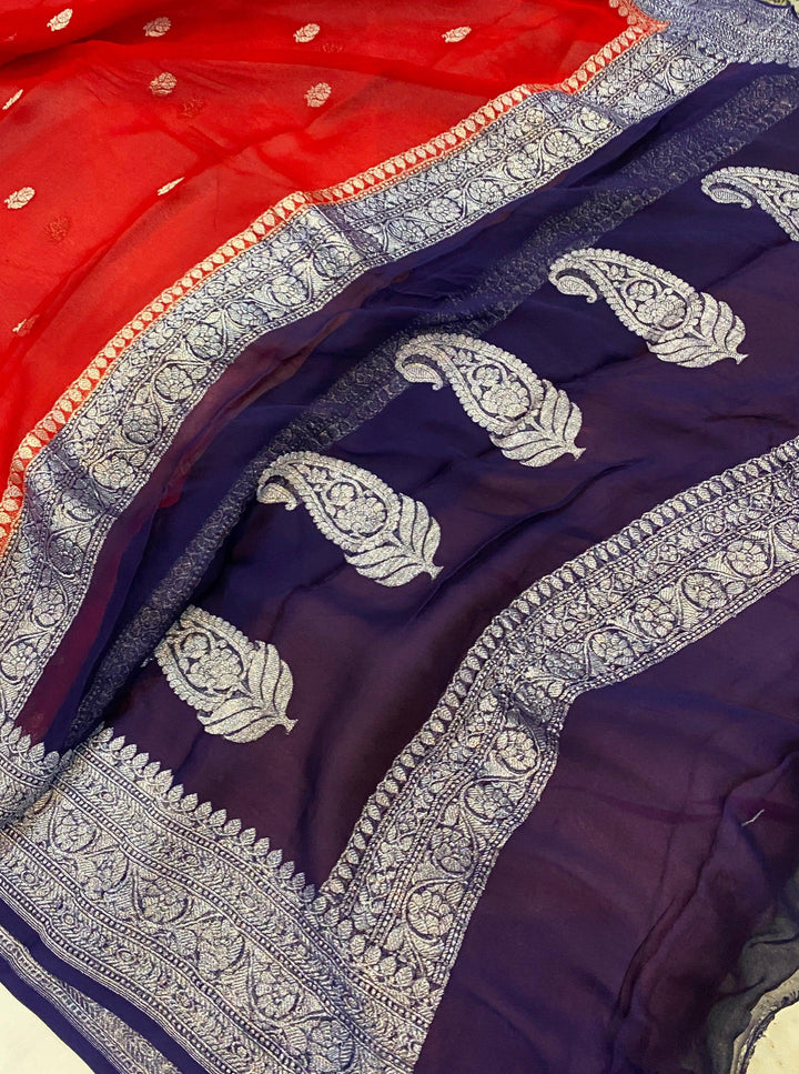 Red Khaddi Chiffon Banarasi Handloom Saree - Aura Benaras