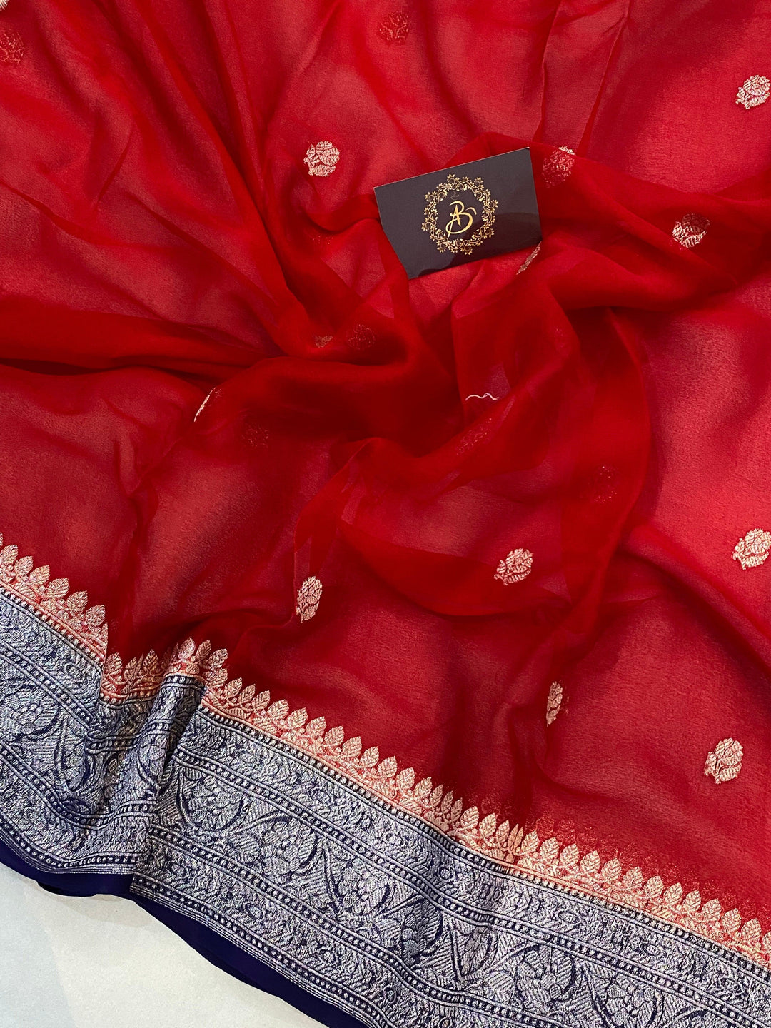 Red Khaddi Chiffon Banarasi Handloom Saree - Aura Benaras