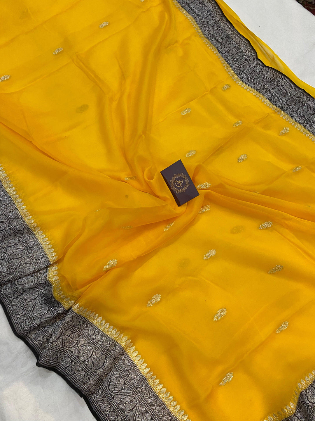 Yellow Khaddi Chiffon Banarasi Handloom Saree - Aura Benaras