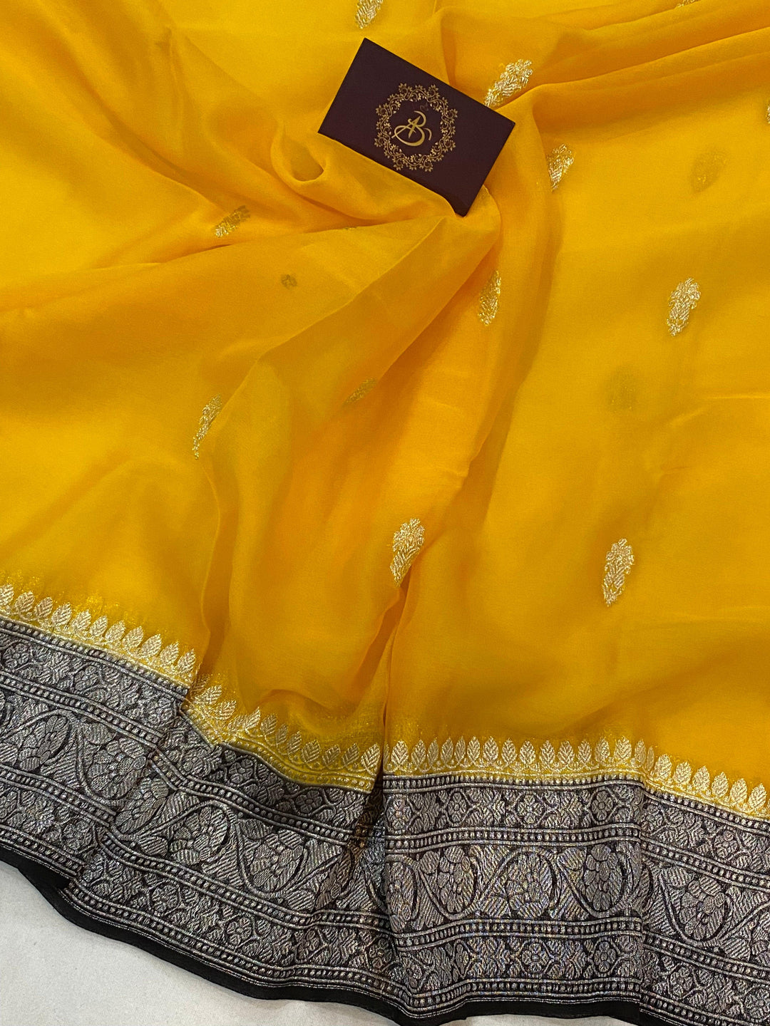 Yellow Khaddi Chiffon Banarasi Handloom Saree - Aura Benaras