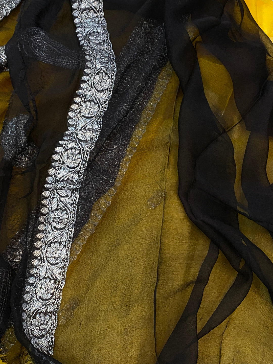 Yellow Khaddi Chiffon Banarasi Handloom Saree - Aura Benaras