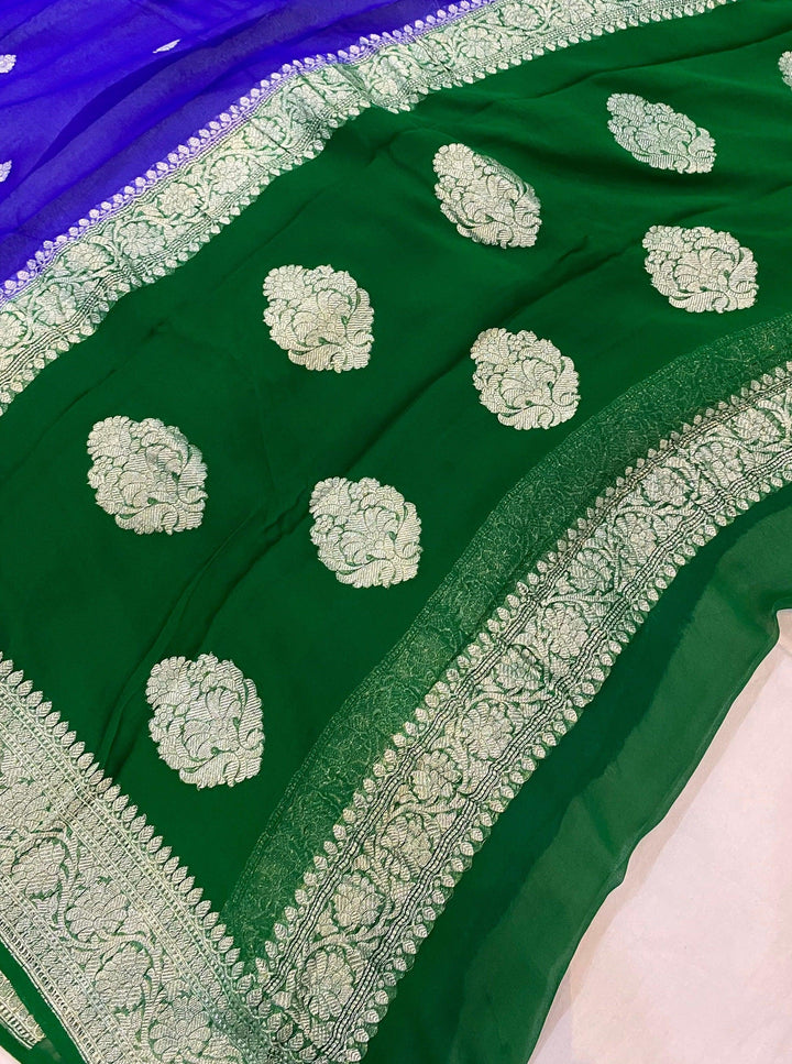 Royal Blue Khaddi Chiffon Banarasi Handloom Saree - Aura Benaras