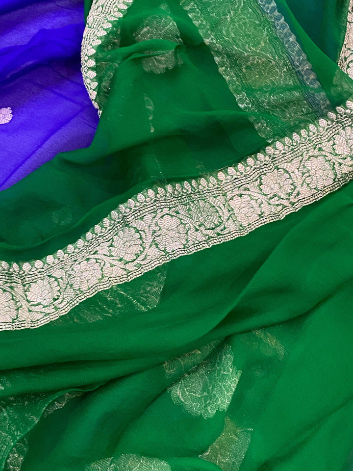 Royal Blue Khaddi Chiffon Banarasi Handloom Saree - Aura Benaras