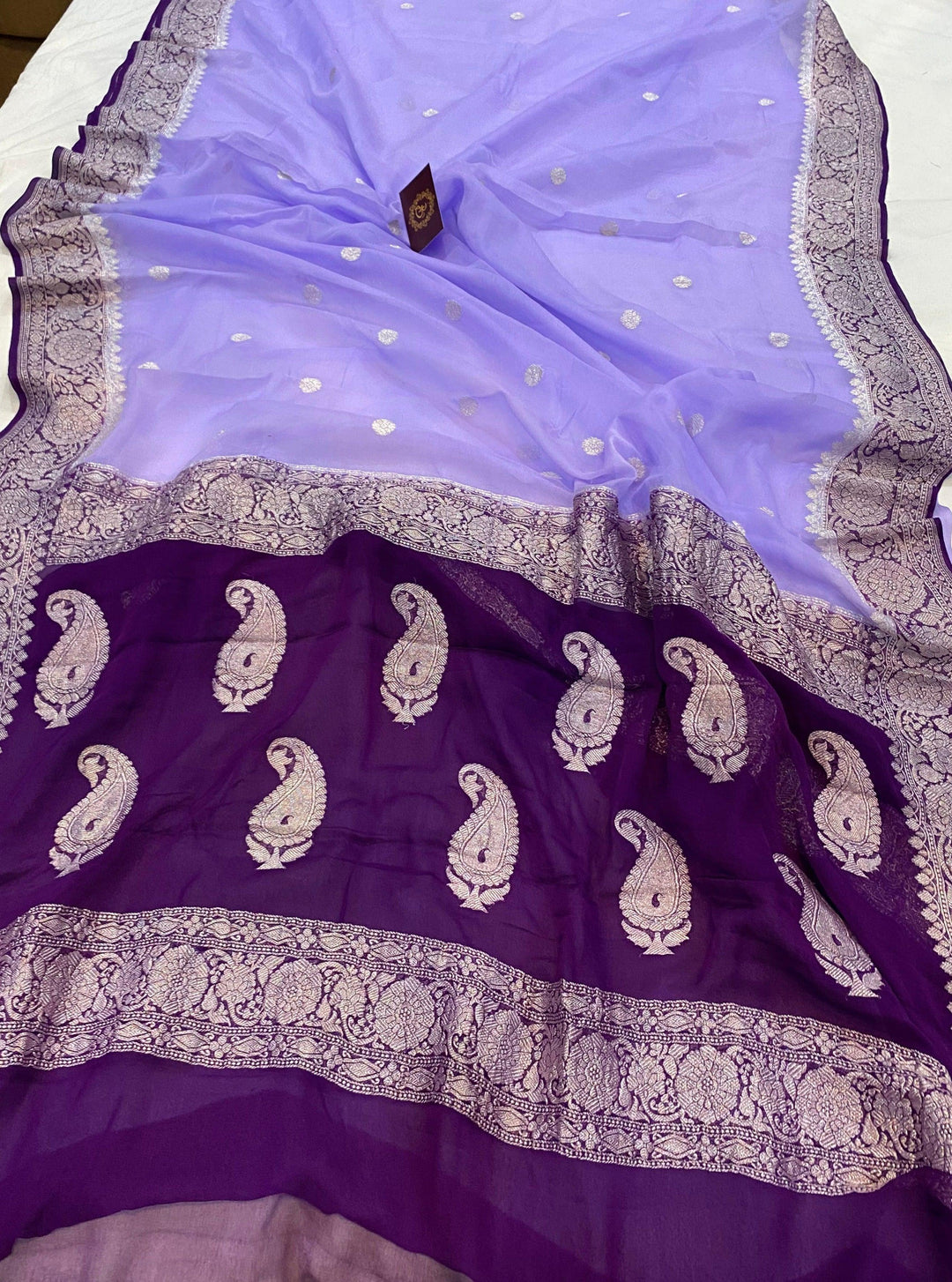Lilac Khaddi Chiffon Banarasi Handloom Saree - Aura Benaras