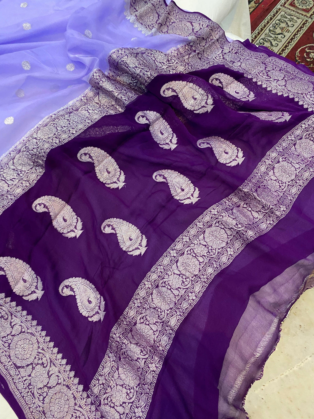 Lilac Khaddi Chiffon Banarasi Handloom Saree - Aura Benaras