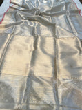 Silver Banarasi Handloom Pure Organza Tissue Saree - Aura Benaras