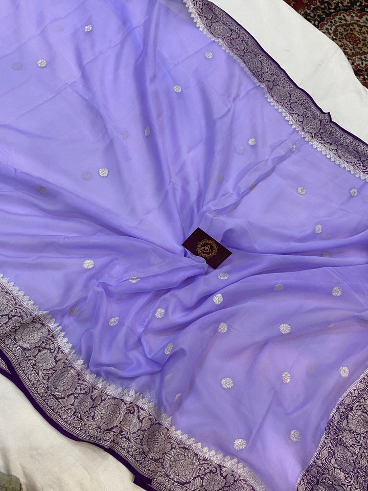 Lilac Khaddi Chiffon Banarasi Handloom Saree - Aura Benaras