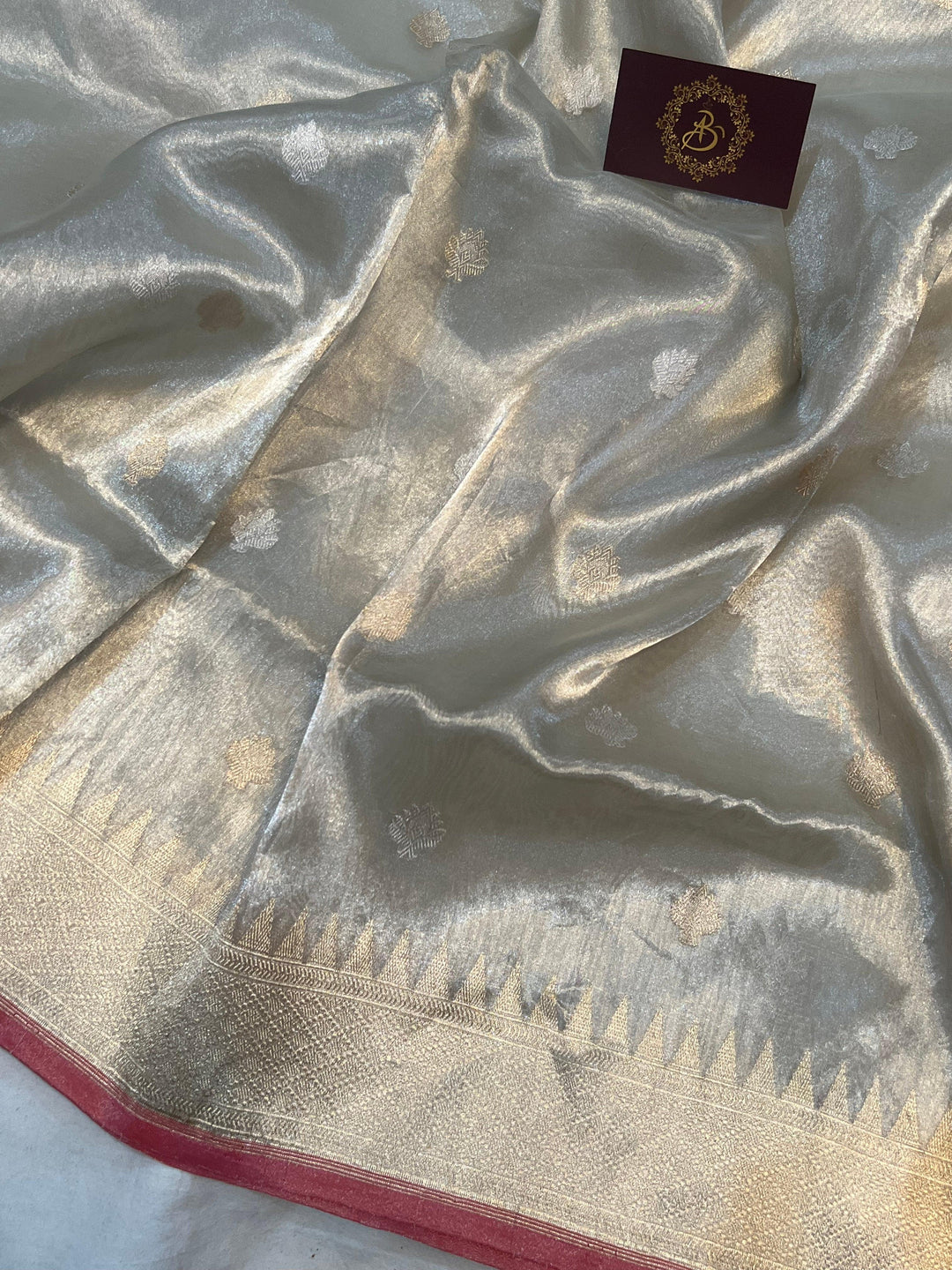 Silver Banarasi Handloom Pure Organza Tissue Saree - Aura Benaras
