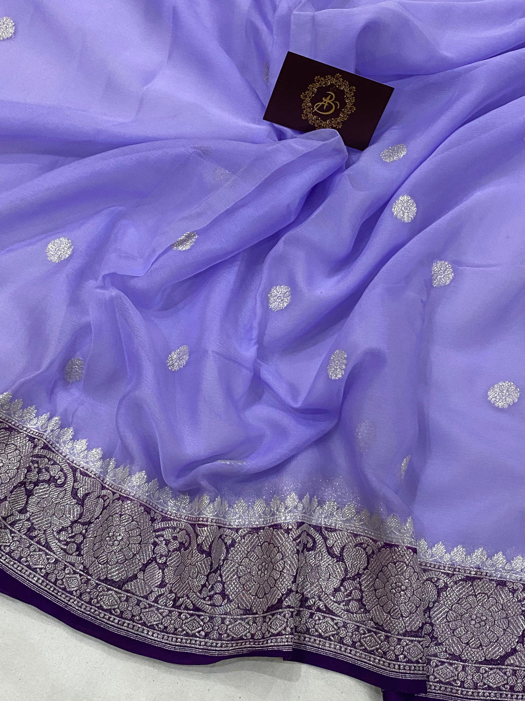 Lilac Khaddi Chiffon Banarasi Handloom Saree - Aura Benaras
