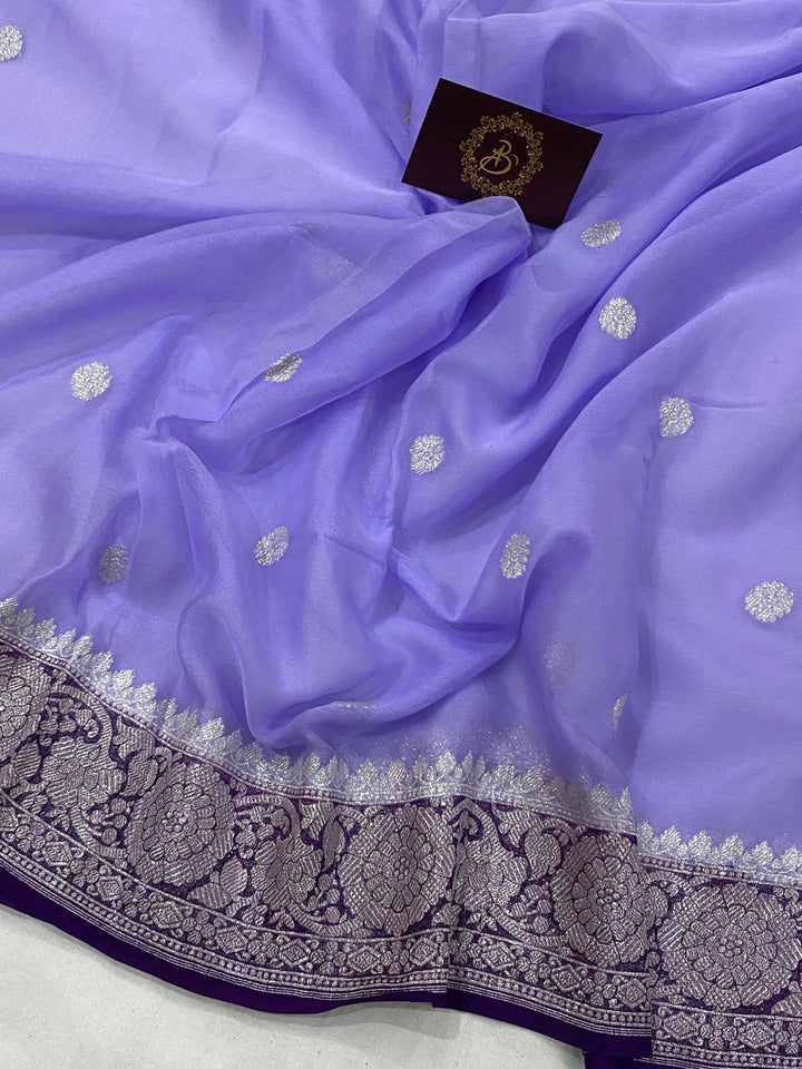 Lilac Khaddi Chiffon Banarasi Handloom Saree - Aura Benaras