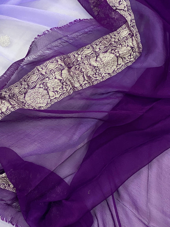 Lilac Khaddi Chiffon Banarasi Handloom Saree - Aura Benaras
