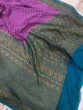 Lavender Broad Border Banarasi Handloom Pure Khaddi Georgette Silk Saree - Aura Benaras