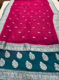 Rani Pink Khaddi Chiffon Banarasi Handloom Saree - Aura Benaras