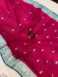 Rani Pink Khaddi Chiffon Banarasi Handloom Saree - Aura Benaras