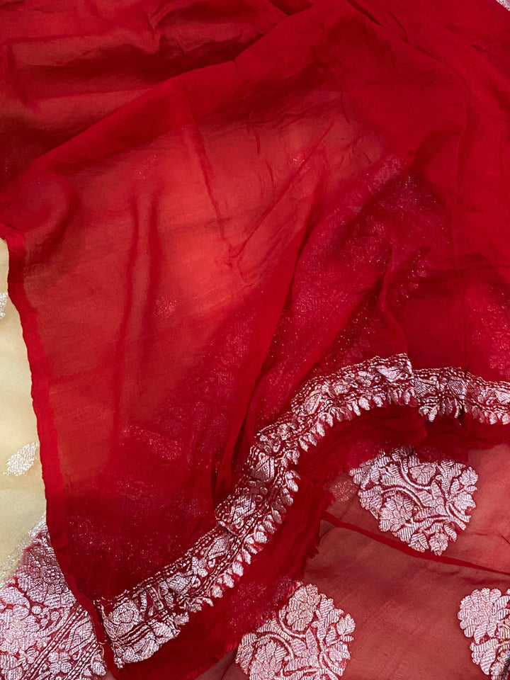 Beige Khaddi Chiffon Banarasi Handloom Saree - Aura Benaras