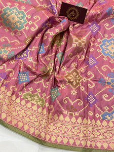 Mauve Patola Banarasi Handloom Pure Katan Silk Saree