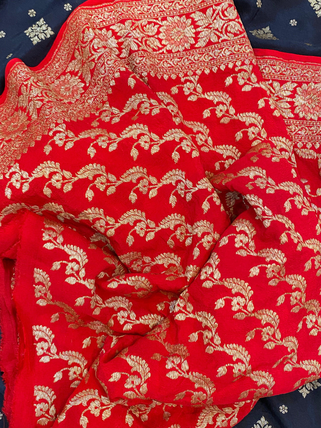 Black Pure Banarasi Khaddi Crepe Silk Saree - Aura Benaras