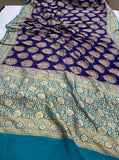 Royal Blue Banarasi Khaddi Georgette Saree - Aura Benaras