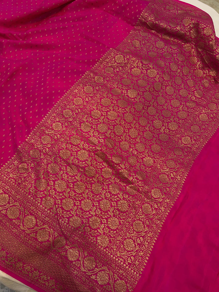 Rani Pink Pure Banarasi Khaddi Crepe Silk Saree - Aura Benaras