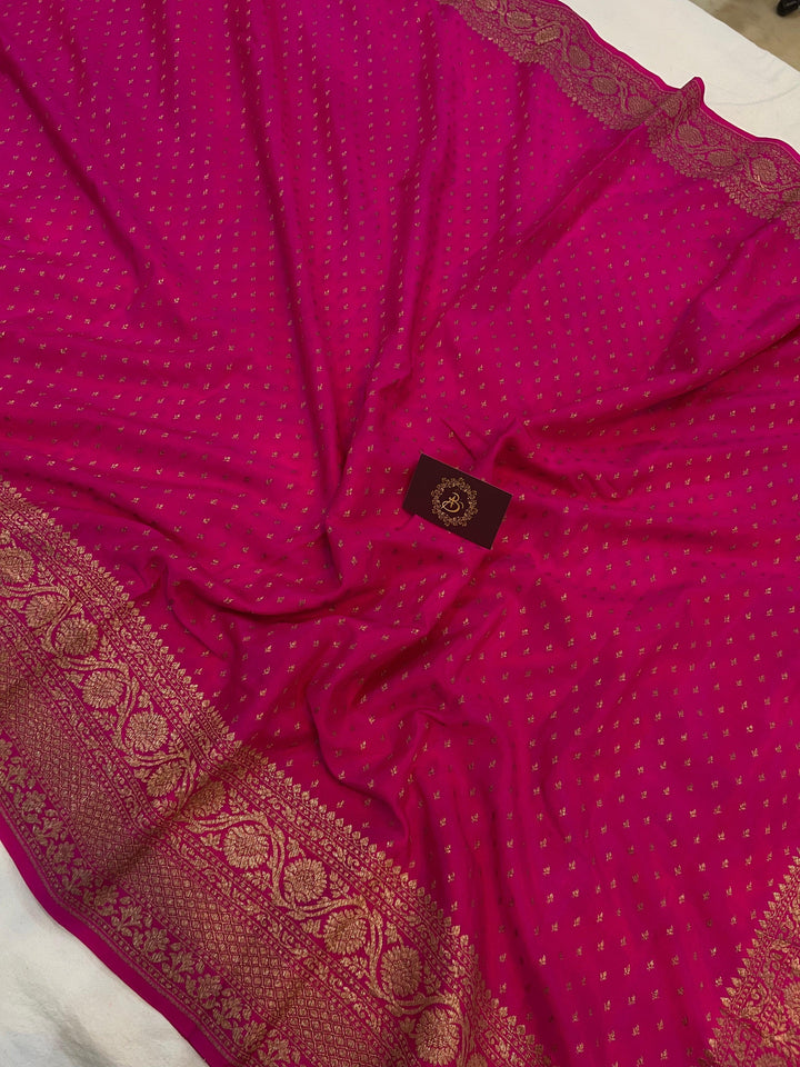 Rani Pink Pure Banarasi Khaddi Crepe Silk Saree - Aura Benaras