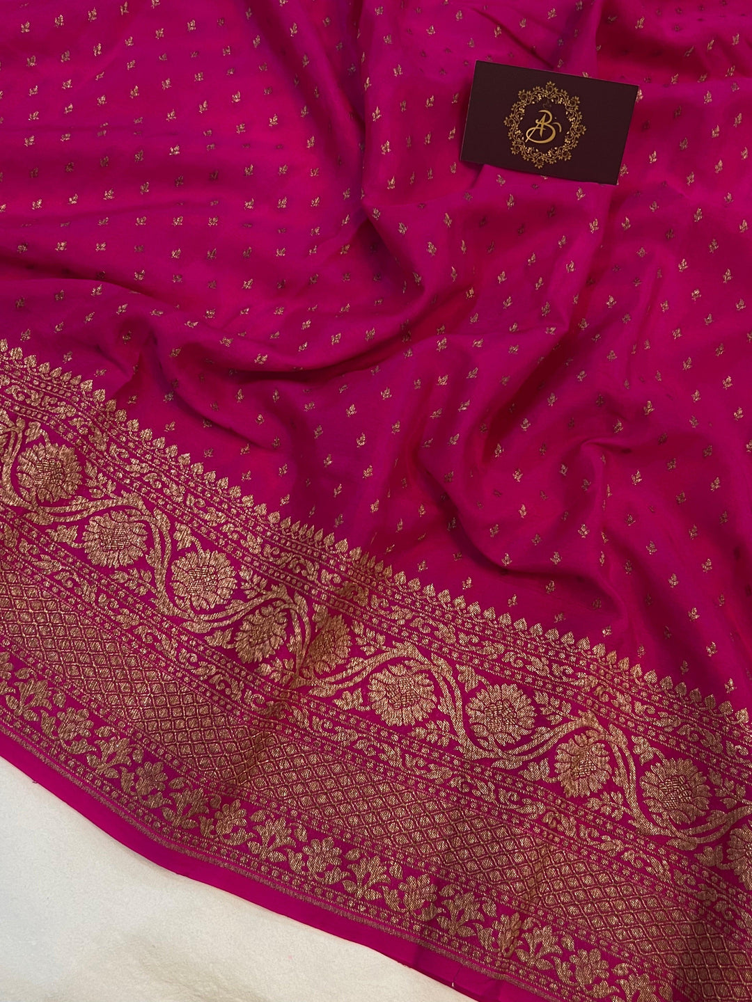 Rani Pink Pure Banarasi Khaddi Crepe Silk Saree - Aura Benaras