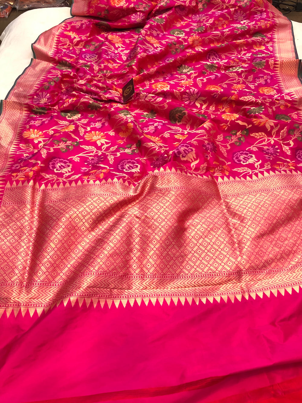 Hot Pink Meenakari Handloom Pure Katan Silk Saree - Aura Benaras