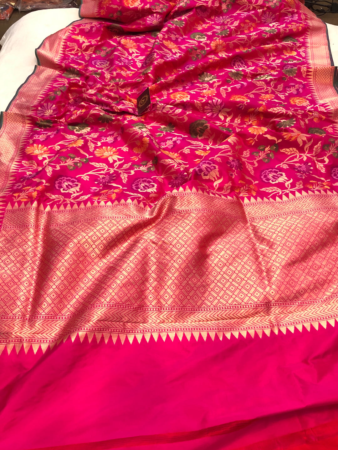 Hot Pink Meenakari Handloom Pure Katan Silk Saree - Aura Benaras