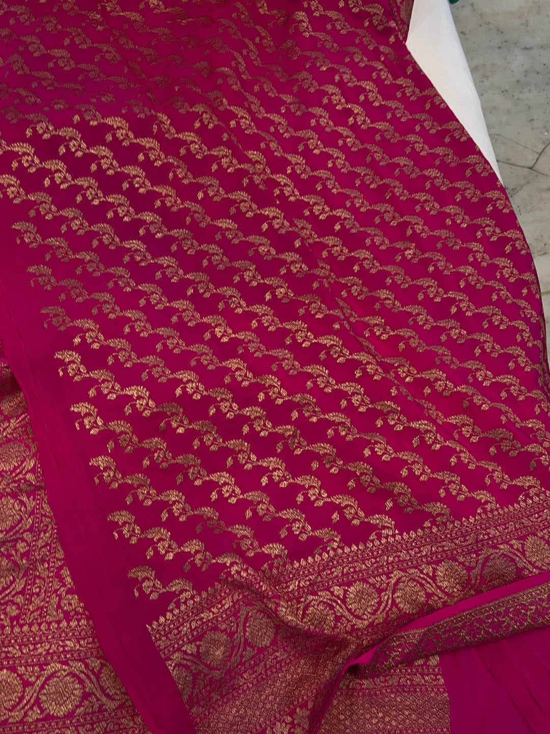 Rani Pink Pure Banarasi Khaddi Crepe Silk Saree - Aura Benaras